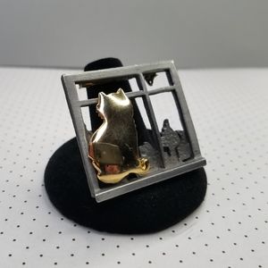 "Ultra" Cat in a Window Pewter Brooch